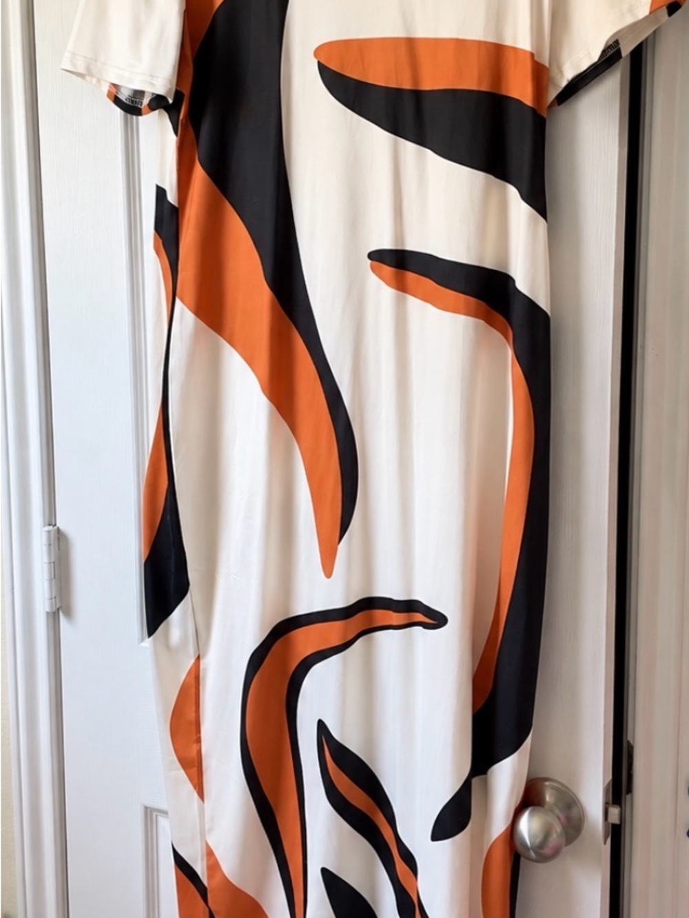 SHEIN White Curtain with Orange & Black Abstract Print